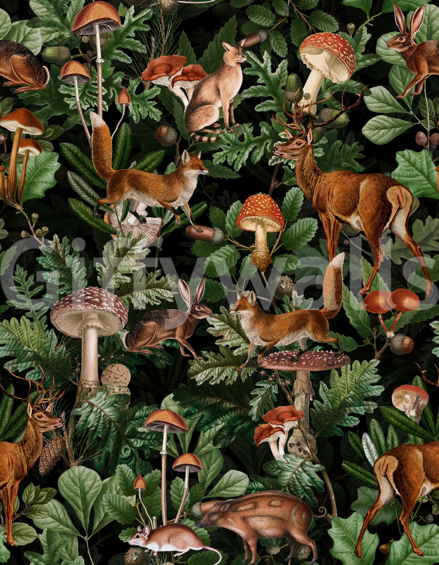 Enchanted Woodland Wildlife Forest Scene Wallpaper⁠