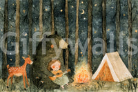 Midnight Forest Campfire Friends Wall Mural