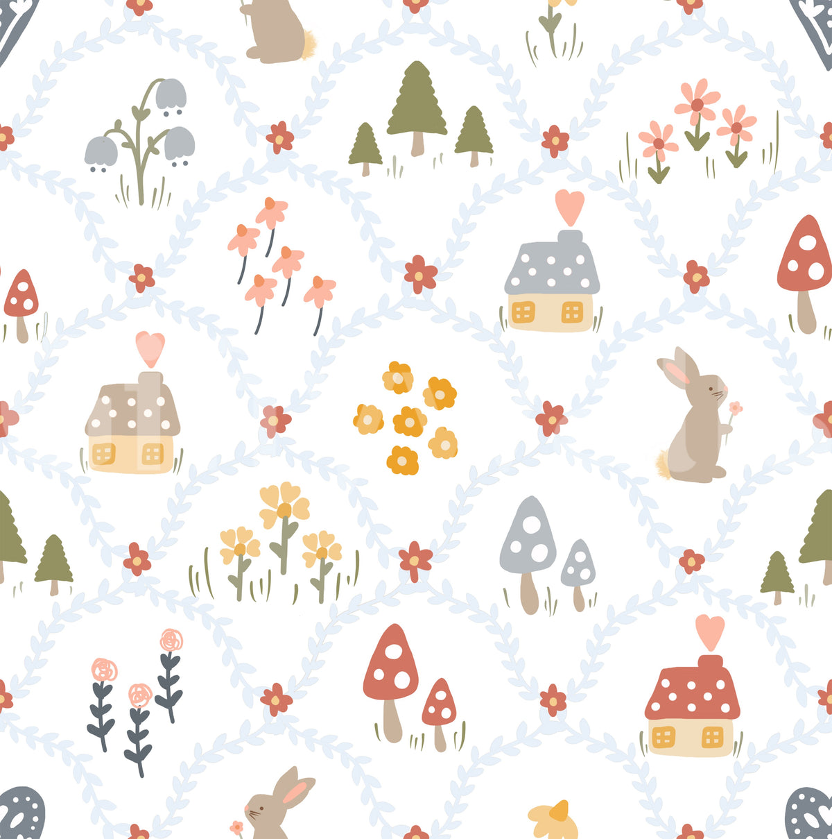 Fairytale Meadow in Blue Wallpaper⁠