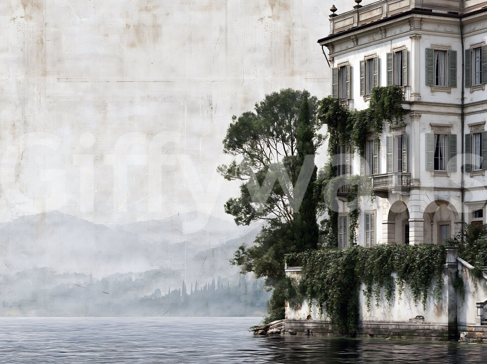 Italian Lakeside Villa Architectural View Wall Mural