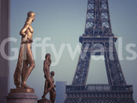 Art wall mural of bronze statues before the Eiffel Tower, GD13029