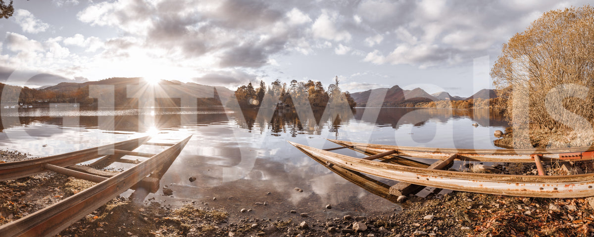 Autumn Lakeside Sunset Reflection Wall Mural