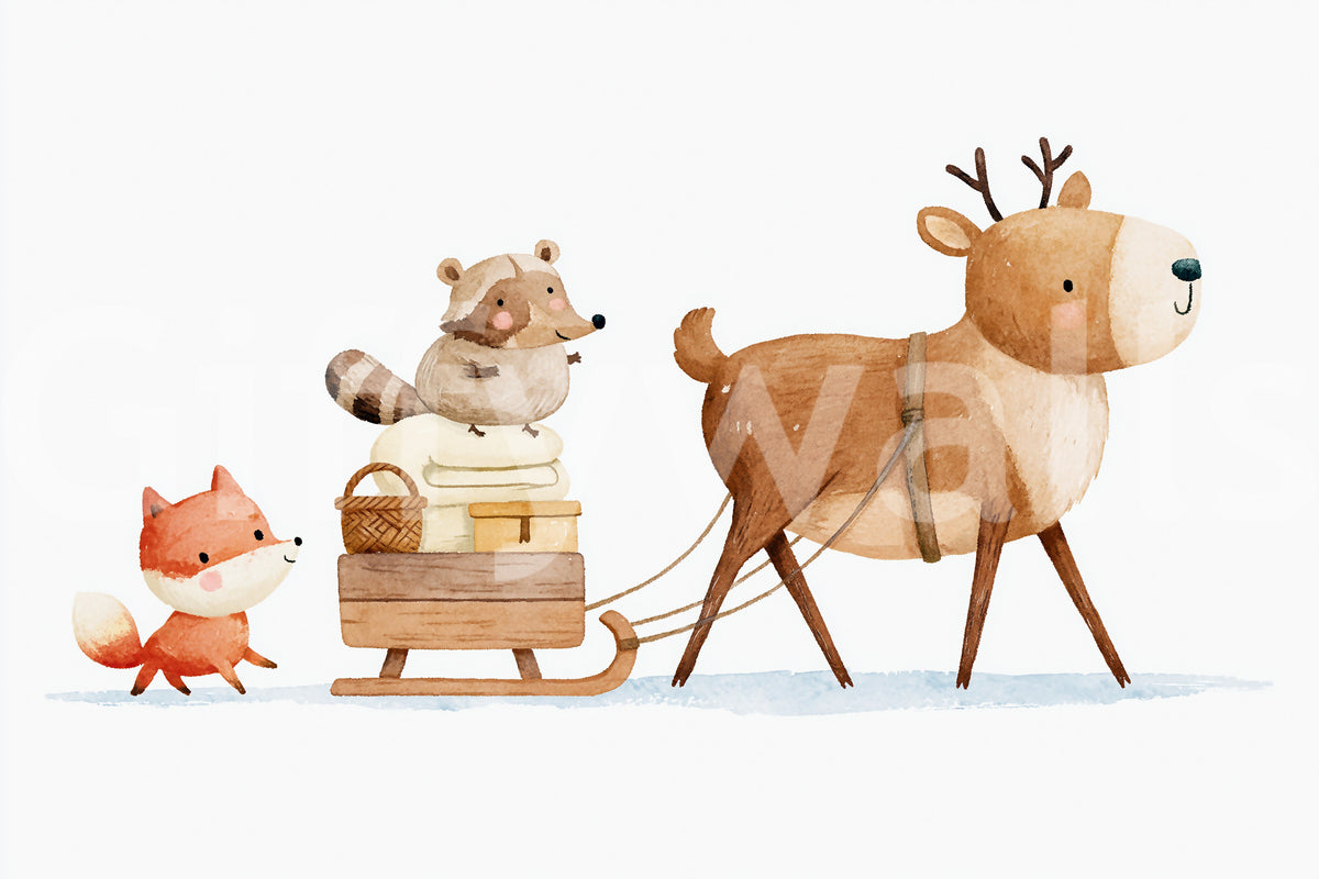Winter Forest Friends Sleigh Ride Wall Mural