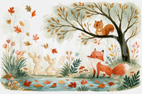 Autumn Woodland Friends Illustration Wall Mural