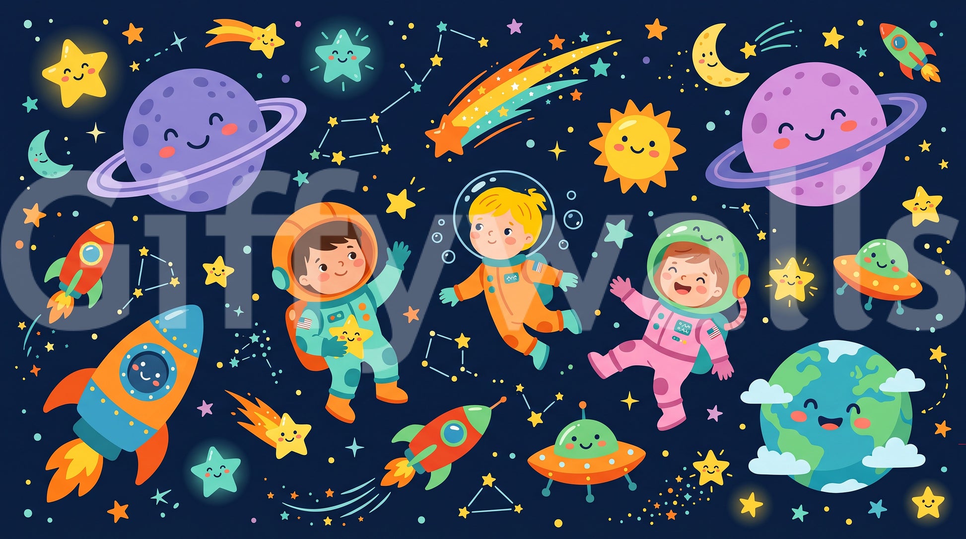 Little Astronauts Space Adventure Wall Mural