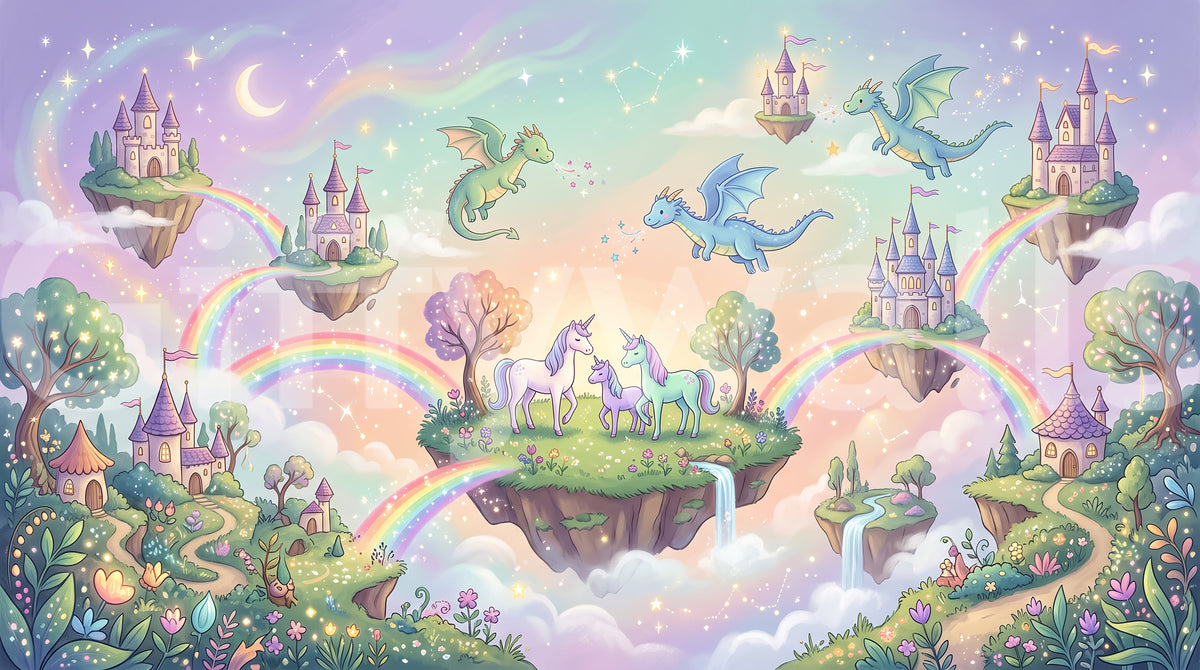 Magical Floating Islands and Mythical Friends Wall Mural