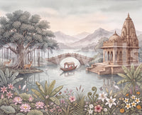 Celestial Palace Garden landscape wallpaper mural on a living room feature wall, GD13098