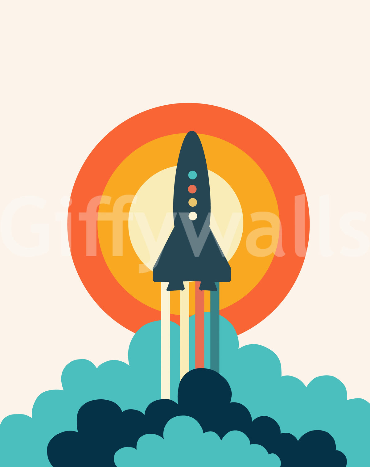 Retro Rocket Blast Off Wall Mural
