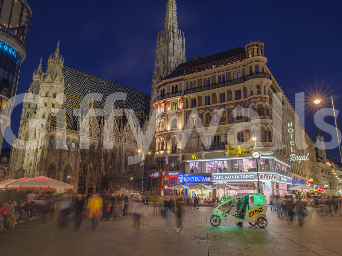 Gothic Architecture and Modern Nightlife Wall Mural