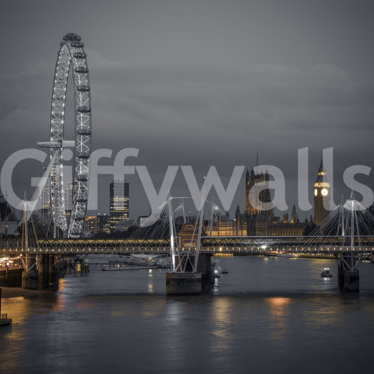 Riverside London Night Landmark Wall Mural