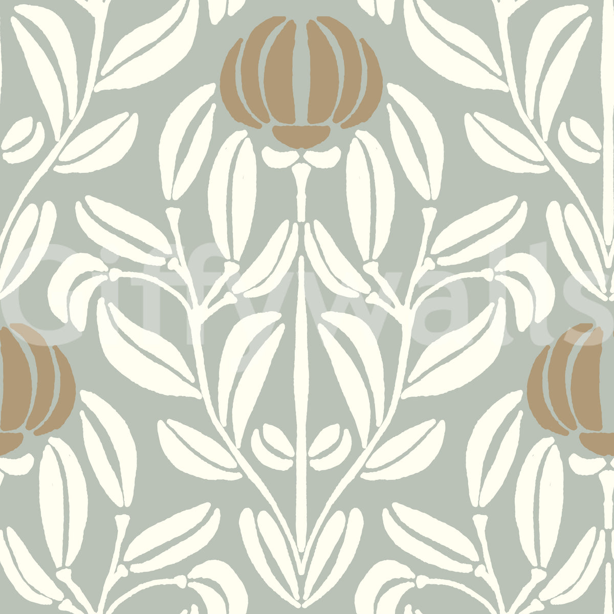 Sage and Cream Botanical Symmetry Wallpaper⁠