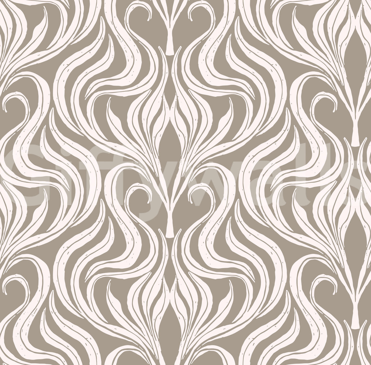 Cream and Beige Botanical Damask Wallpaper⁠