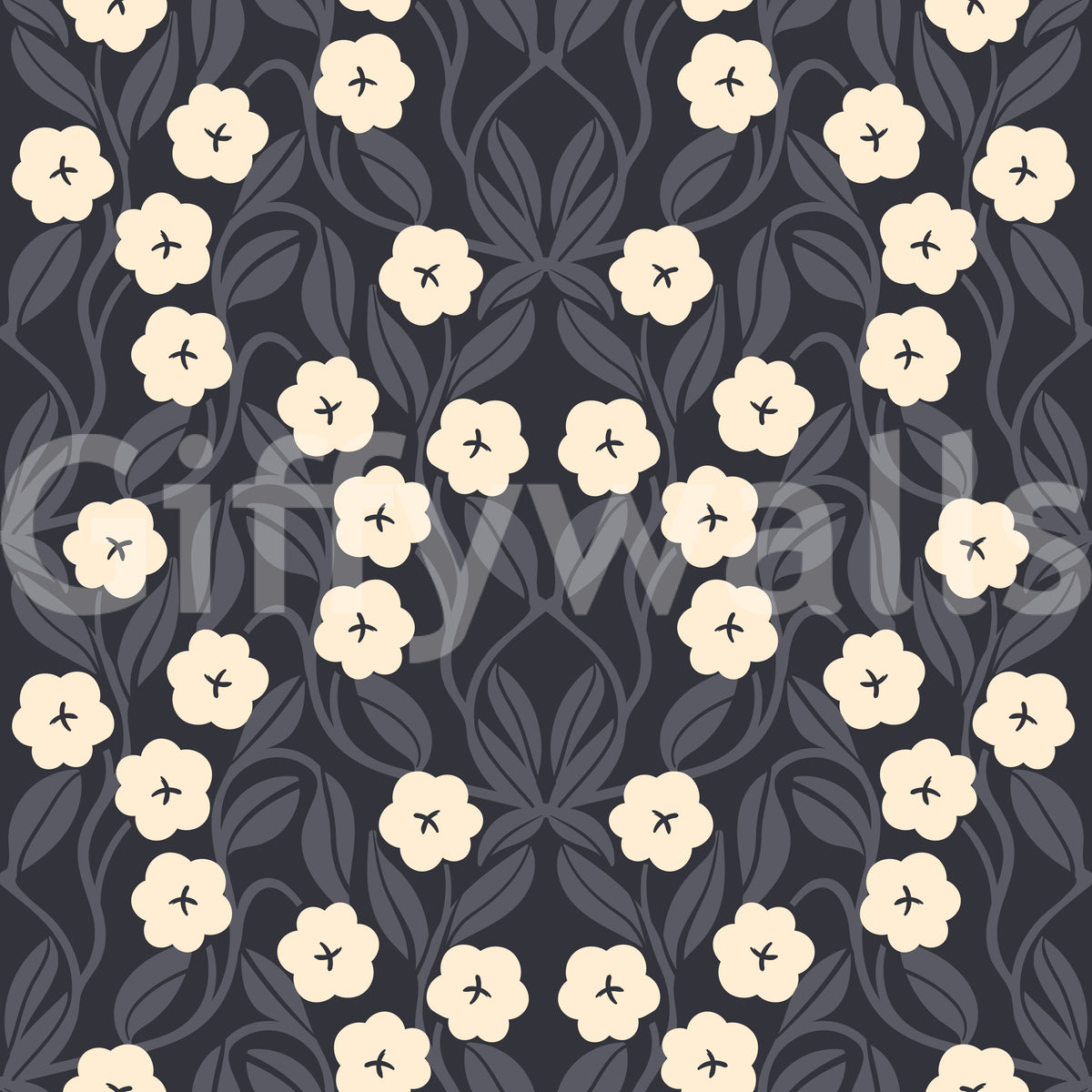 Minimalist Charcoal Floral Symmetry Wallpaper⁠