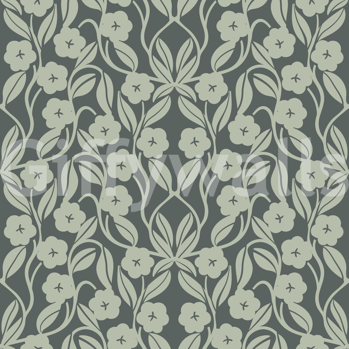 Sage Botanical Scroll Damask Wallpaper⁠