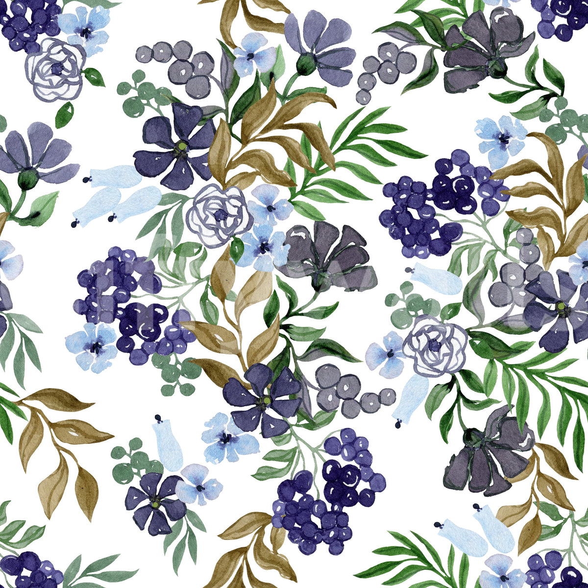 Watercolor Berry and Leaf Motif Wallpaper⁠
