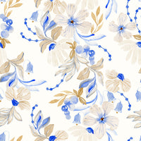 Watercolor Blue and Beige Floral Botanical Wallpaper⁠