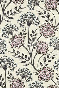 Danube Retro Vintage Floral Zinnia Cow Parsley in Charcoal Ecru Wallpaper⁠