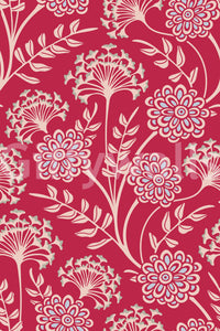 Danube Retro Vintage Floral Zinnia Cow Parsley in Viva Magenta Red Wallpaper⁠