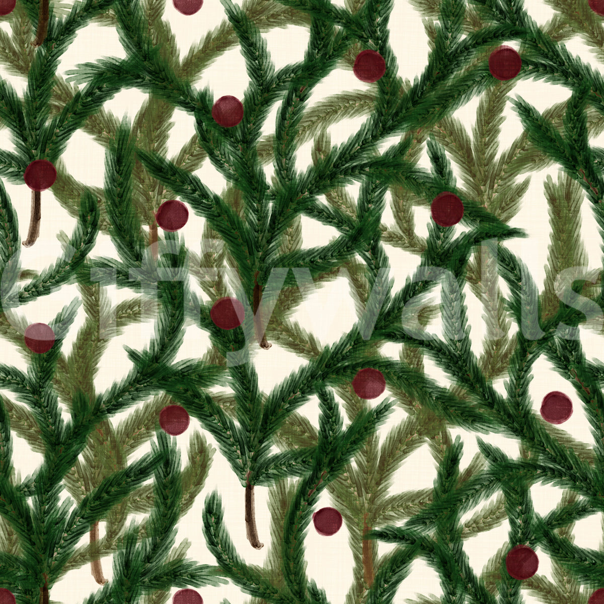 Dense Christmas Evergreen Pine Branch Winter Forest Pattern Wallpaper⁠