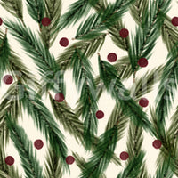 Watercolor Christmas Pine Needles and Red Berries Holiday Pattern Wallpaper⁠