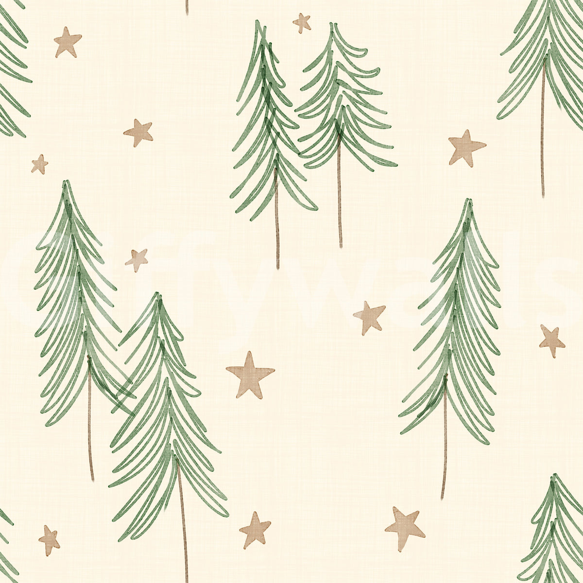 Woodland Pine Trees and Stars Winter Pattern - Green Ginger Wallpaper⁠