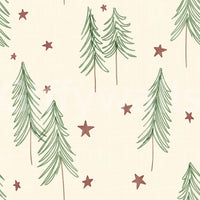 Woodland Pine Trees and Stars Winter Pattern - Green Red Wallpaper⁠