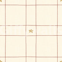 Minimalist Holiday Windowpane Plaid Hand Drawn Stars - Cranberry Red Wallpaper⁠
