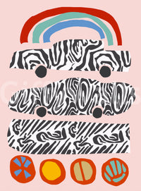 Modern Rainbow and Zebra Patterned Cars Wall Mural