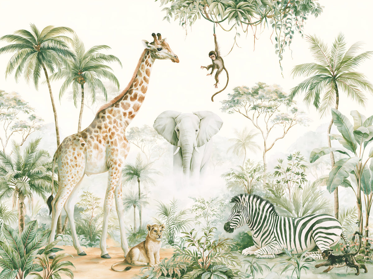 Exotic Safari Animals and Tropical Palms Wall Mural