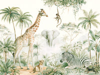 Exotic Safari Animals and Tropical Palms Wall Mural