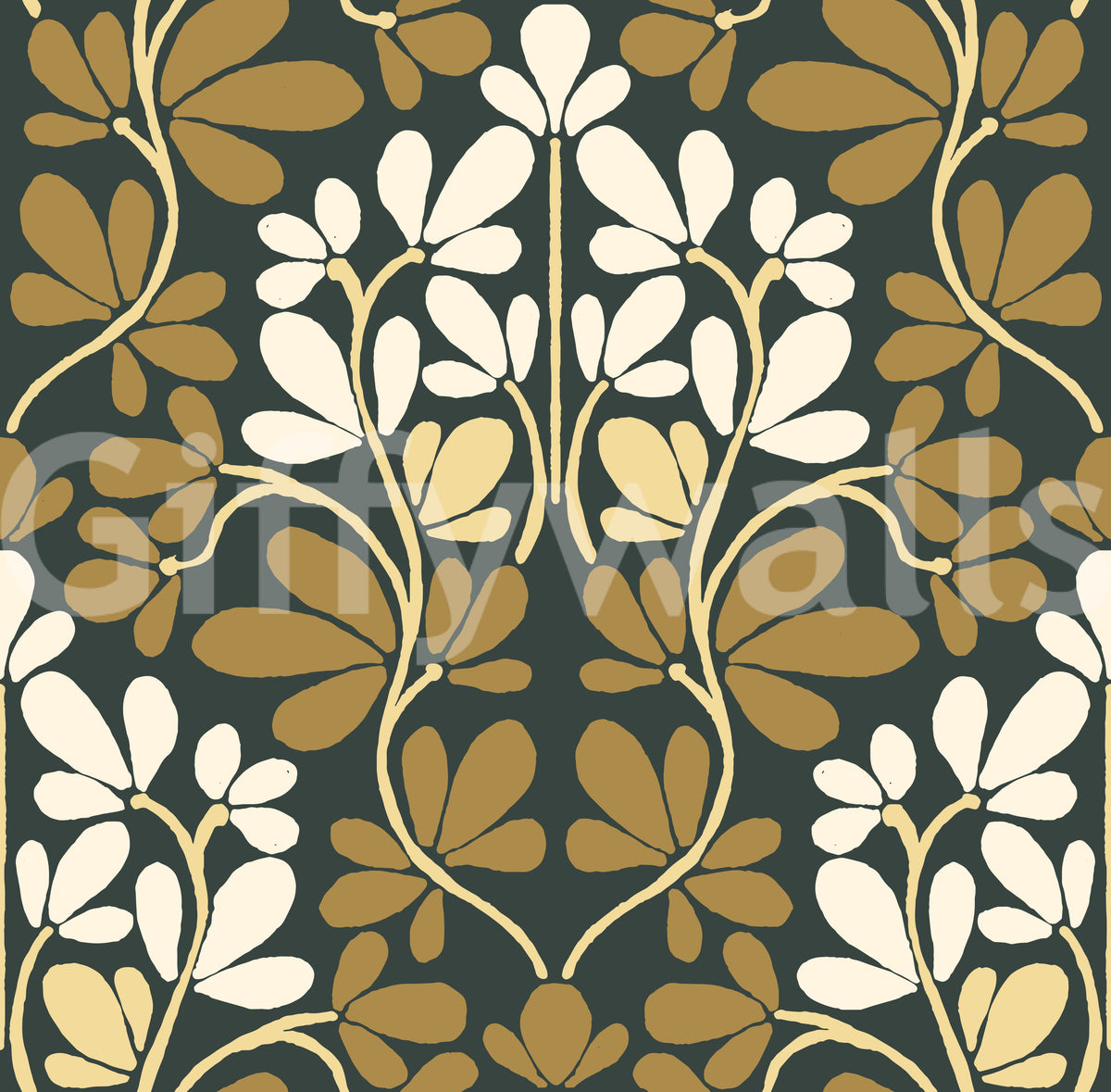 Golden Foliage Symmetry Wall Mural