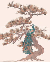 Chinoiserie Pine and Bird Motif Wall Mural