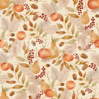 Watercolor Autumn Fruit Leaves Desaturated Soft Harvest Pattern Wallpaper⁠