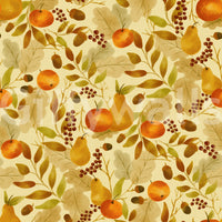 Watercolor Autumn Fruit Leaves Golden Yellow Harvest Pattern Wallpaper⁠