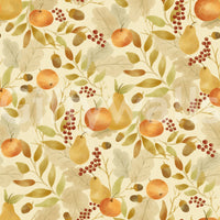 Watercolor Autumn Fruit Leaves Olive Sage Green Harvest Pattern Wallpaper⁠