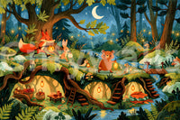 Enchanted Forest Friends Night Walk With Lanterns Wall Mural