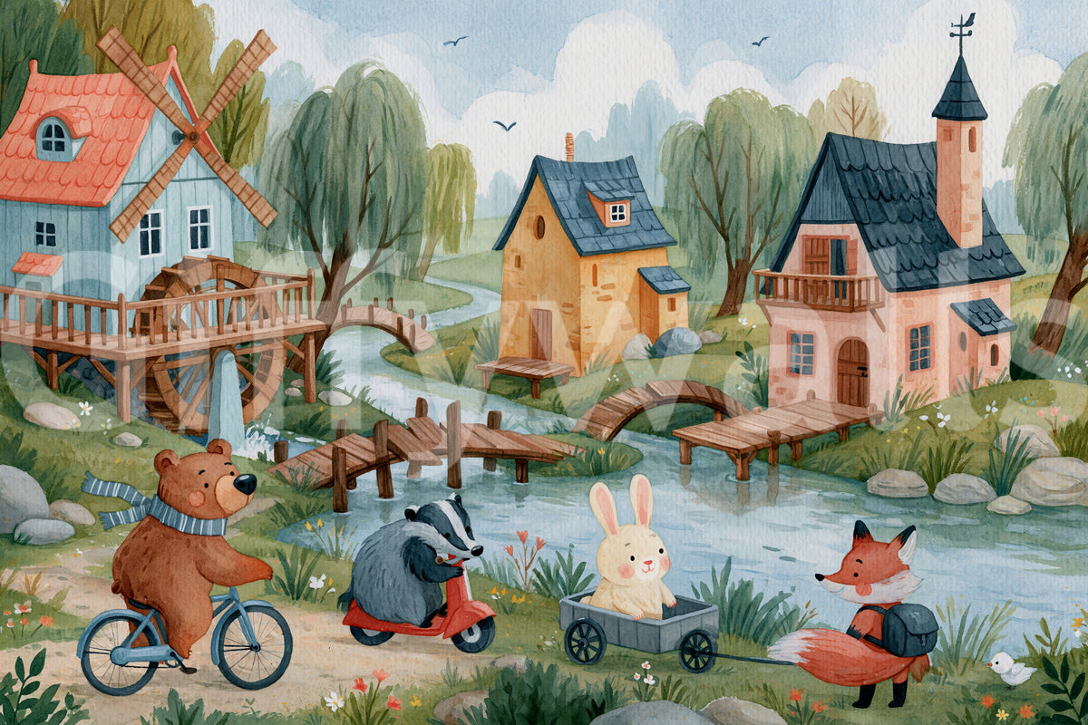 Woodland Friends Village Adventure Wall Mural