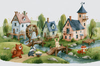 Animated Forest Mill Village Wall Mural