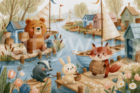 Friendly Woodland Friends at the Docks Wall Mural