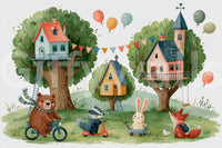 Woodland Friends Treehouse Village Wall Mural
