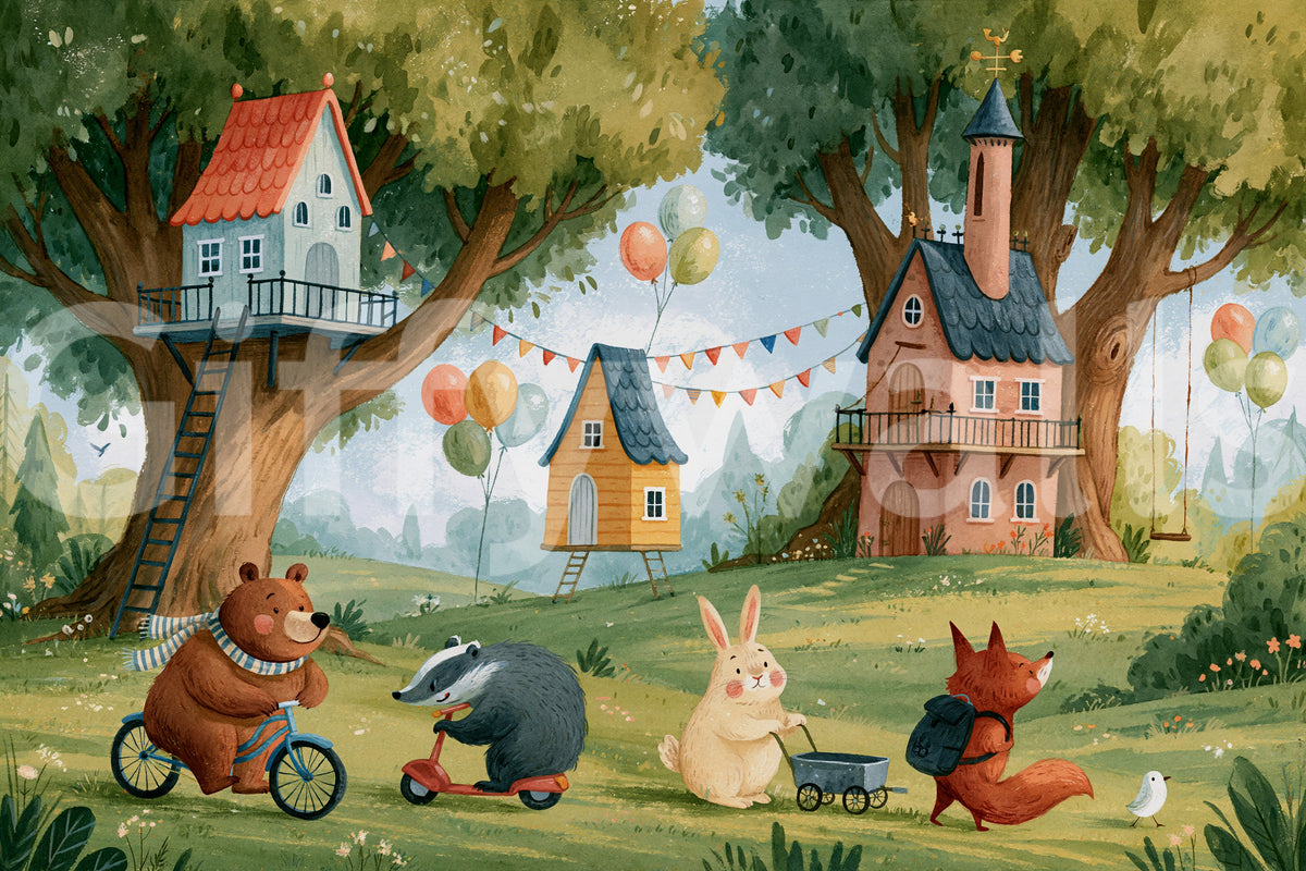 Forest Friends Playtime Woodland Scene Wall Mural