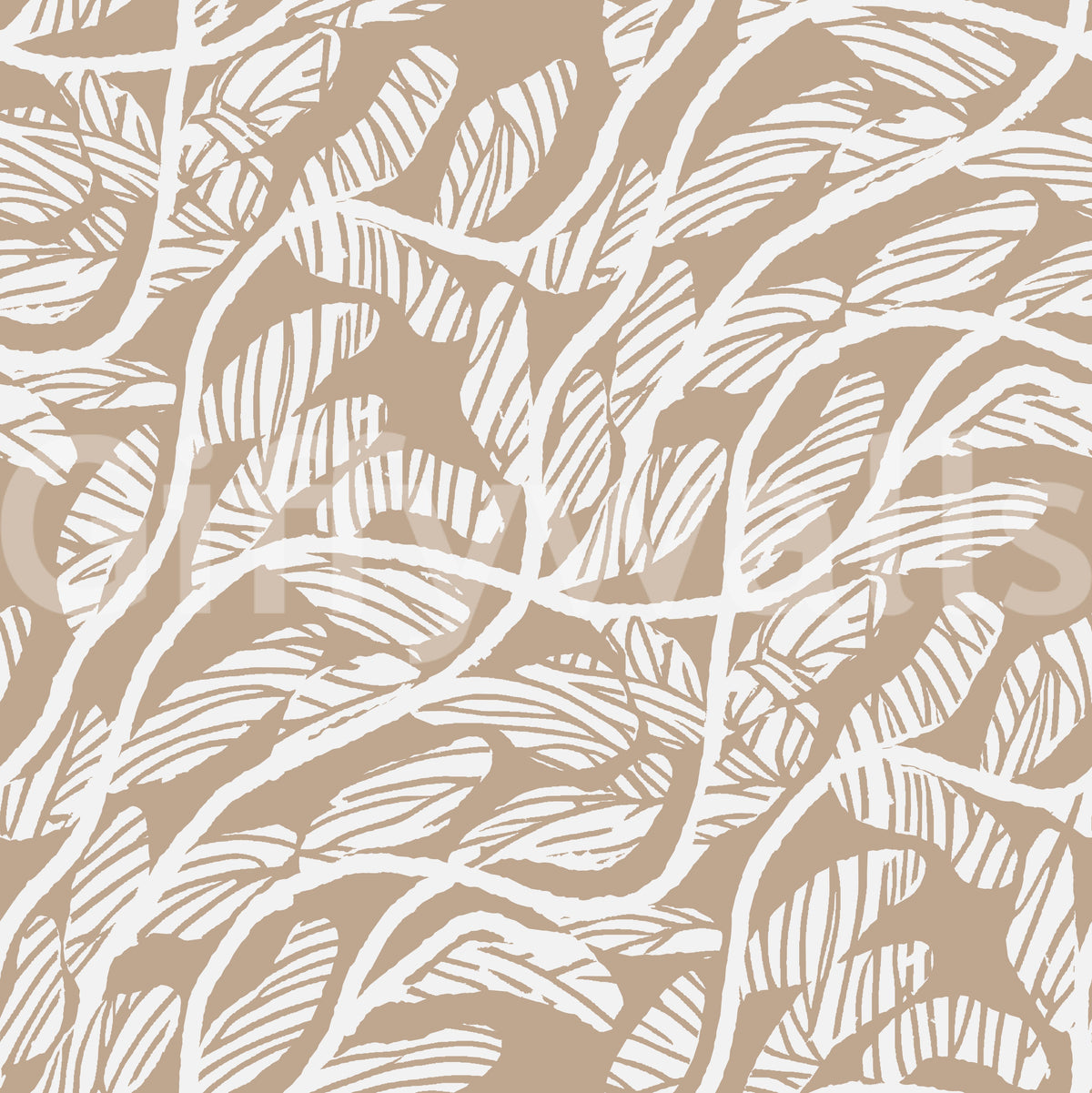 Abstract Foliage Line Art in White and Tan Wallpaper⁠