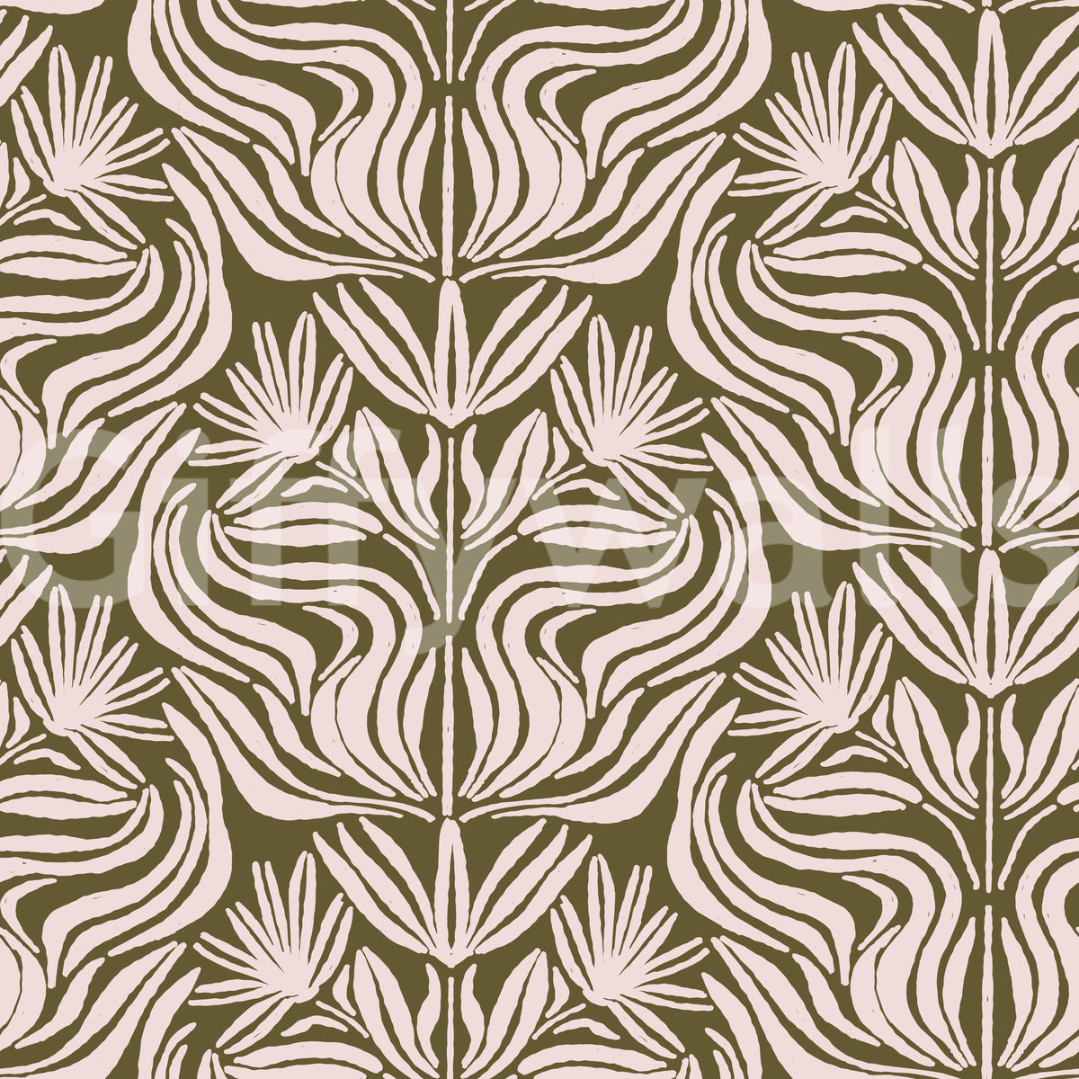 Olive and Blush Organic Abstract Botanical Pattern Wallpaper⁠
