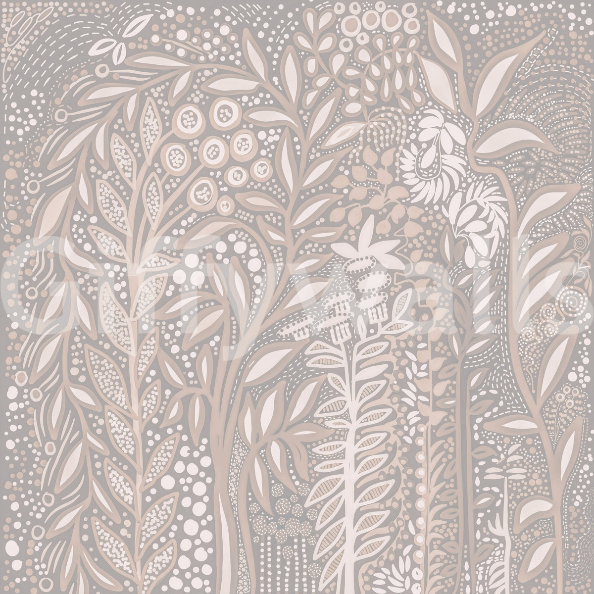 Abstract Cream and Grey Foliage Wall Mural