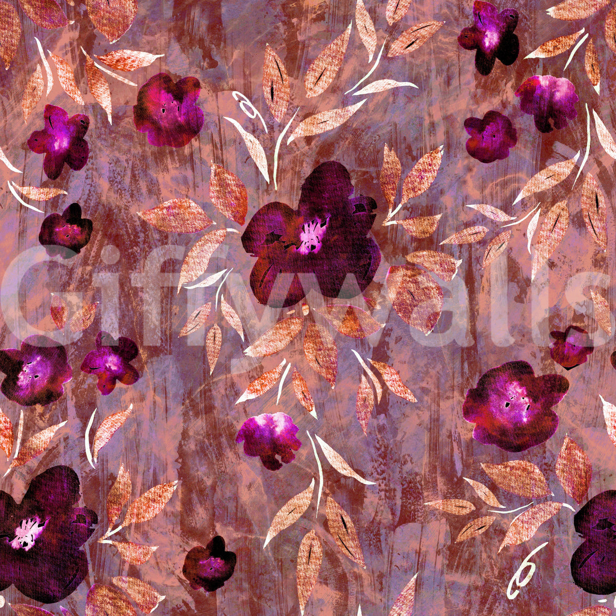 Rustic Floral Brushstroke Canvas Wallpaper⁠