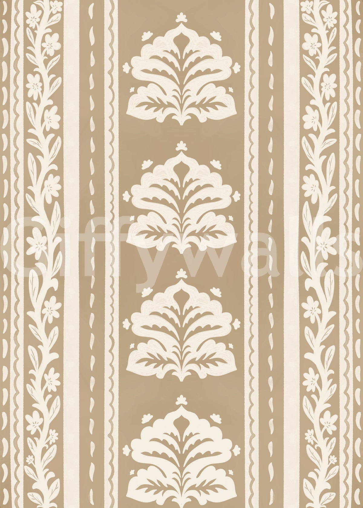 Cream and Taupe Botanical Stripe Wallpaper⁠