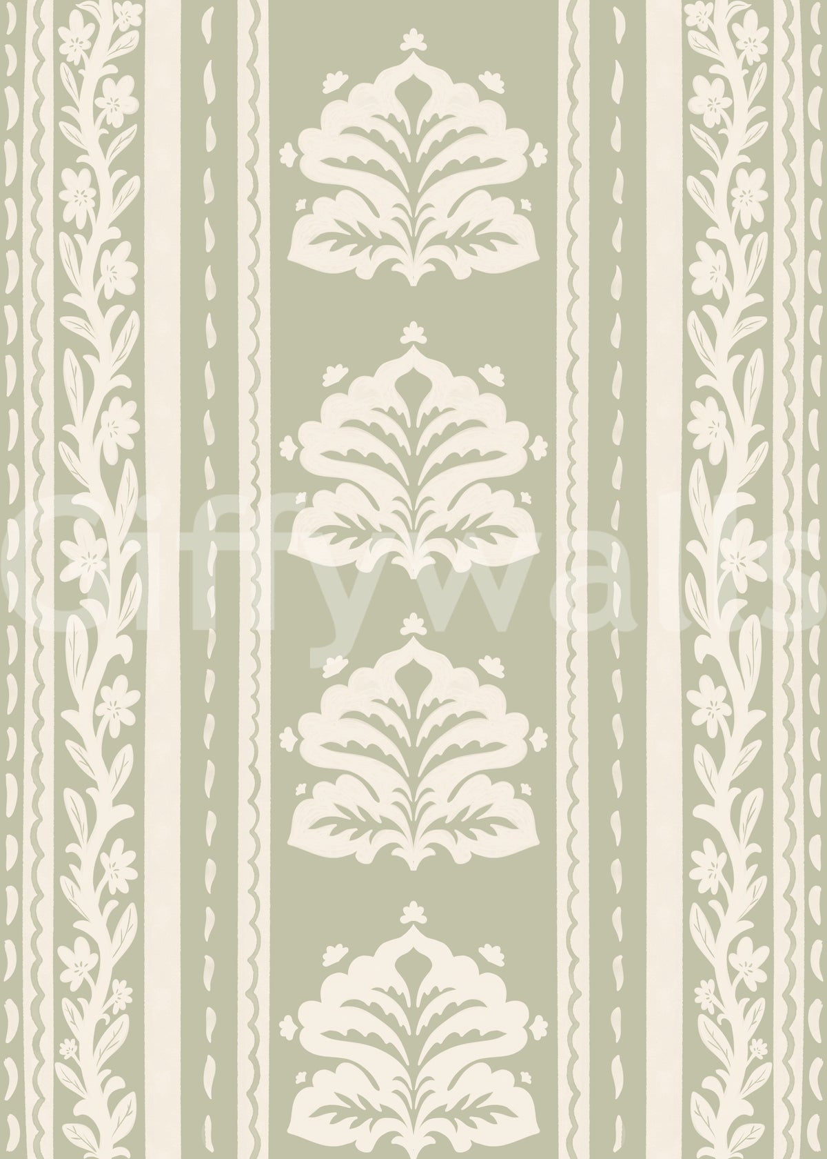 Cream and Sage Botanical Stripe Wallpaper⁠