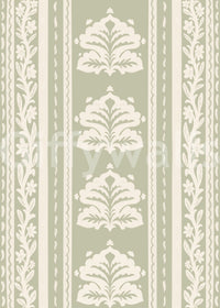 Cream and Sage Botanical Stripe Wallpaper⁠