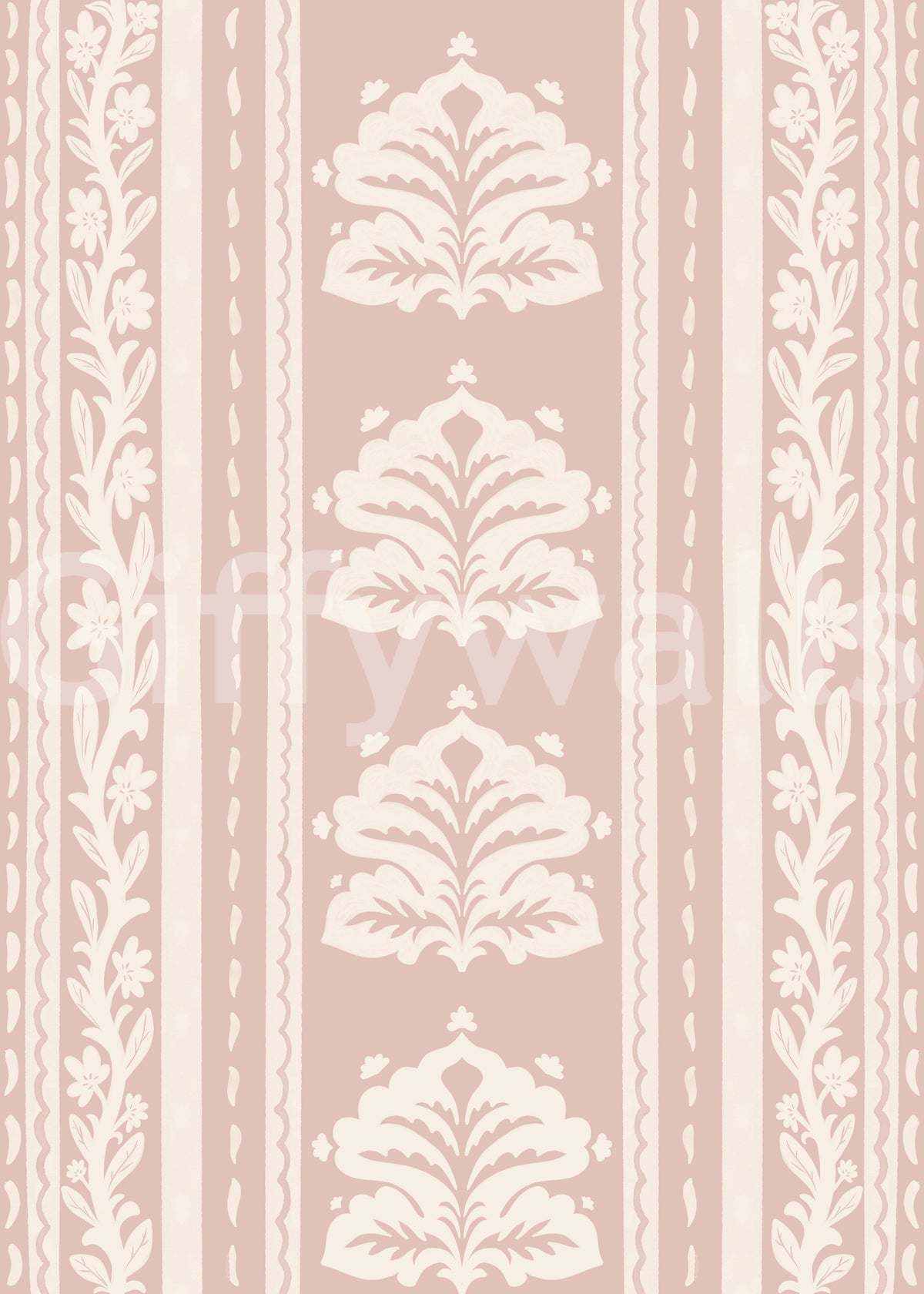 Soft Rose Vertical Floral Damask Wallpaper⁠