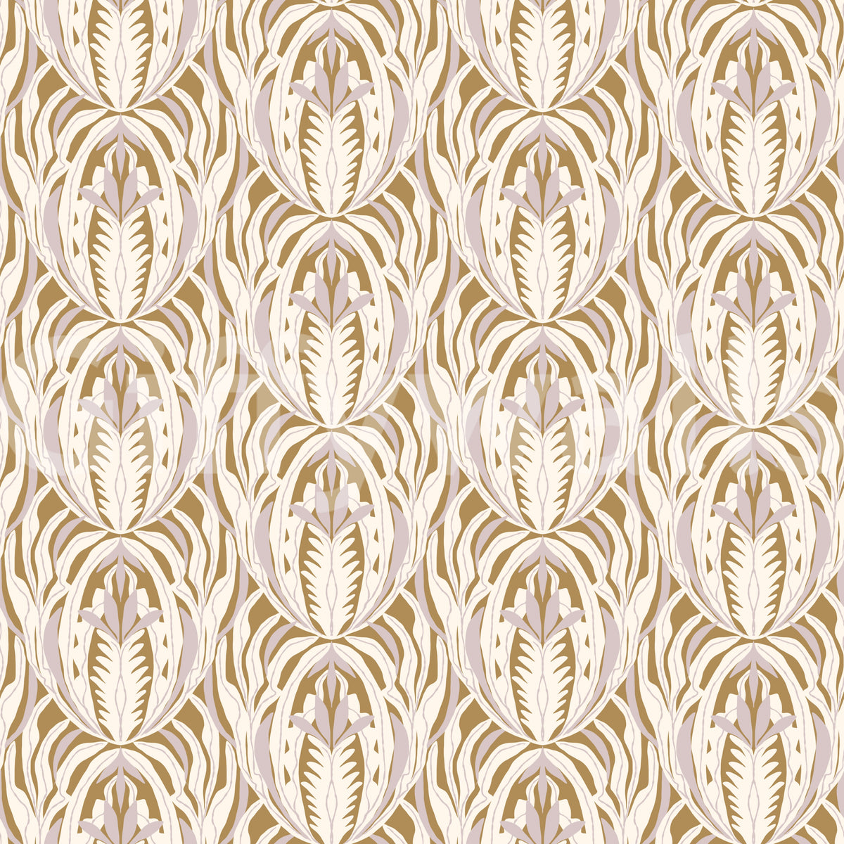Symmetrical Ochre and Cream Foliage Wallpaper⁠